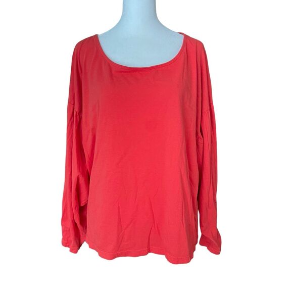t.la XL Blouse Balloon Long Sleeve Top Coral Red Solid Tee Shirt Basic - Picture 1 of 9